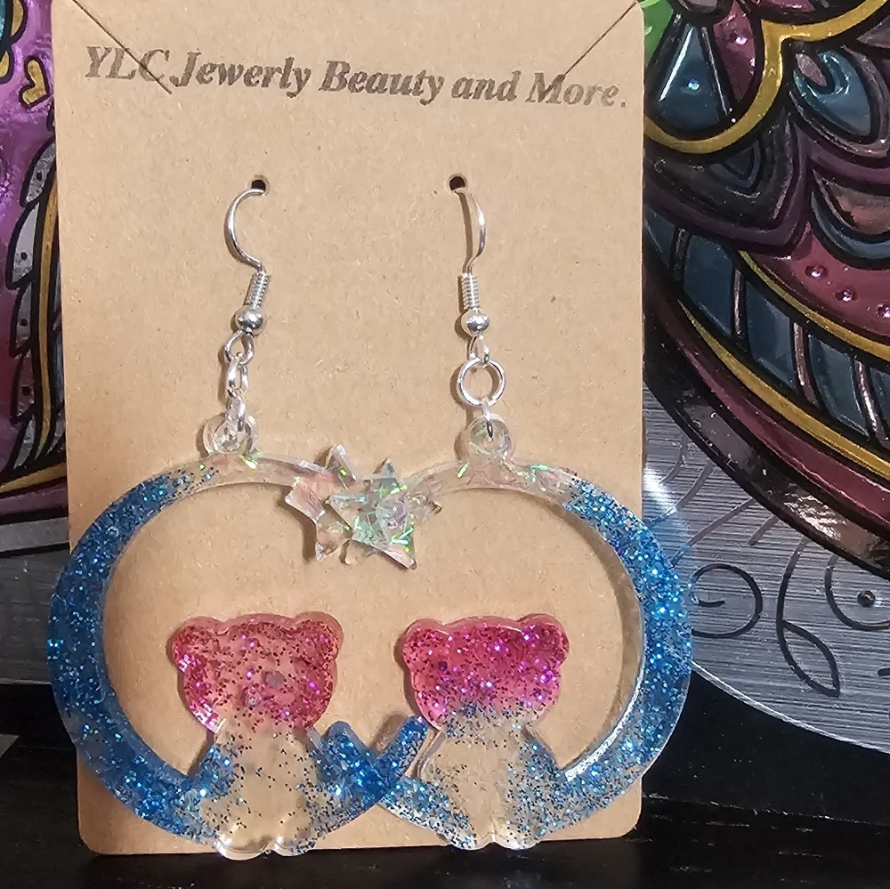 Blue and Pink Bear Earrings